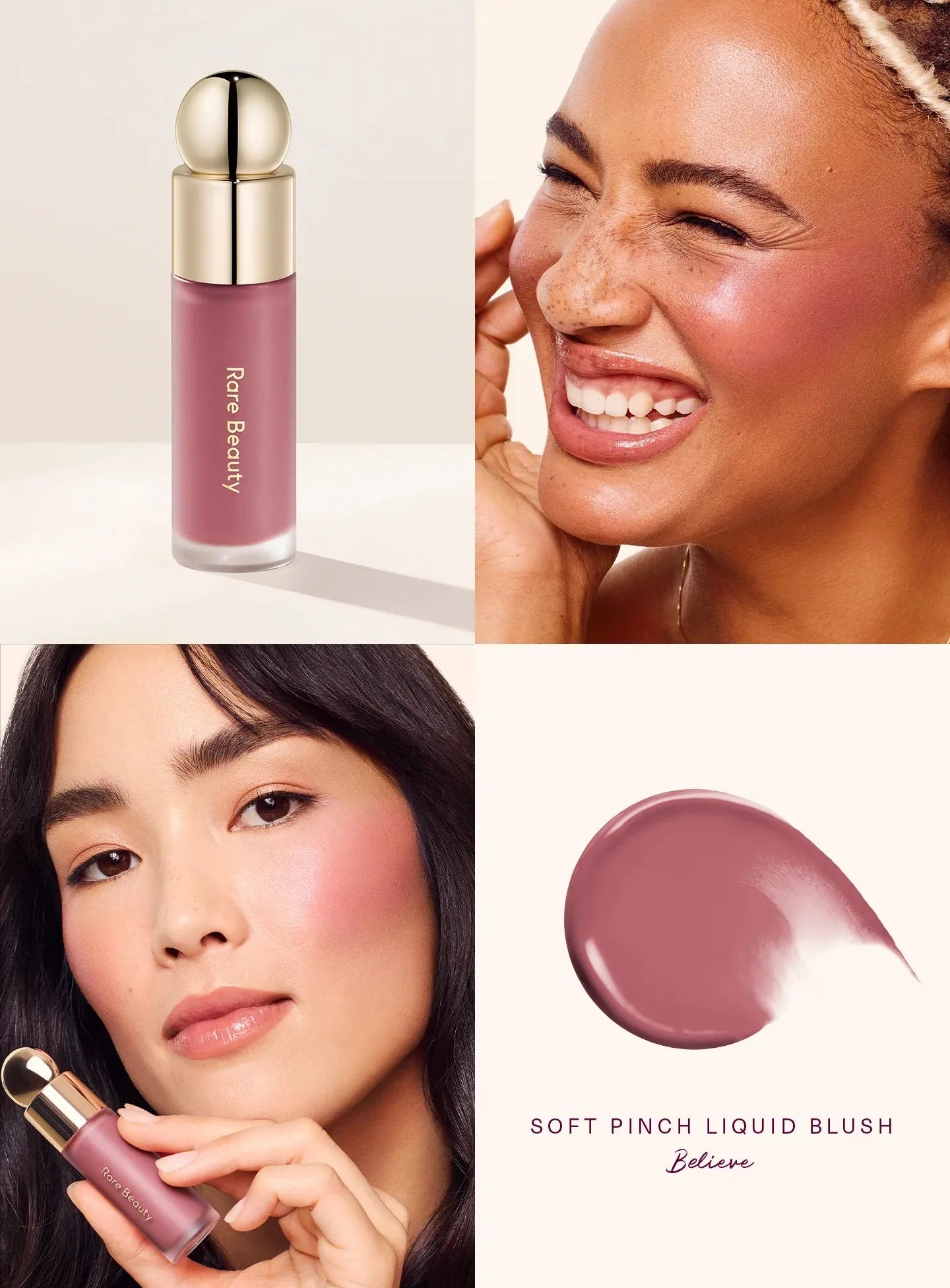 Ensemble Fard à joues nacré, Enlumineur et Gloss à lèvres Rare Beauty,