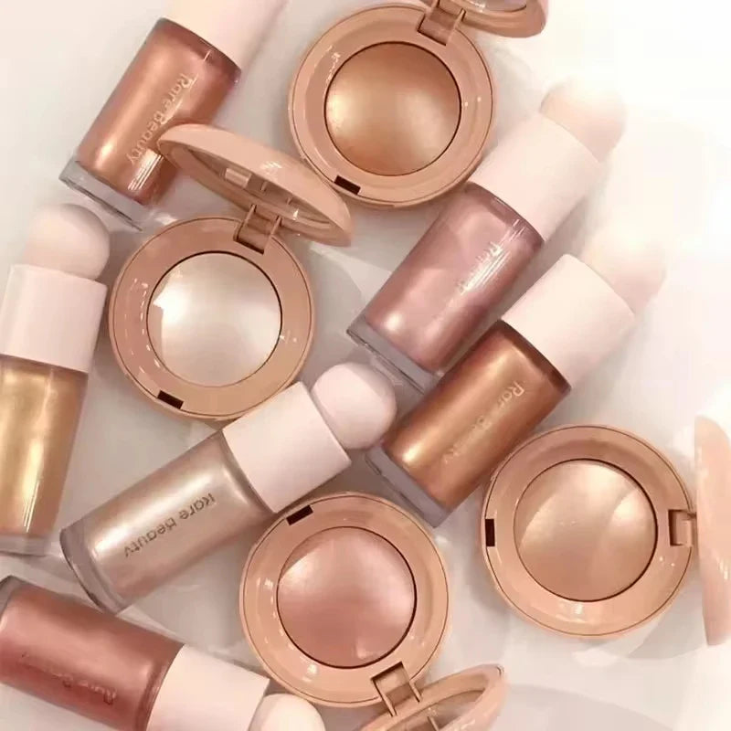 Ensemble Fard à joues nacré, Enlumineur et Gloss à lèvres Rare Beauty,