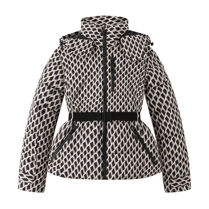 Women's Winter Hooded High Waist Padded Sport Parkas Coats with Belt