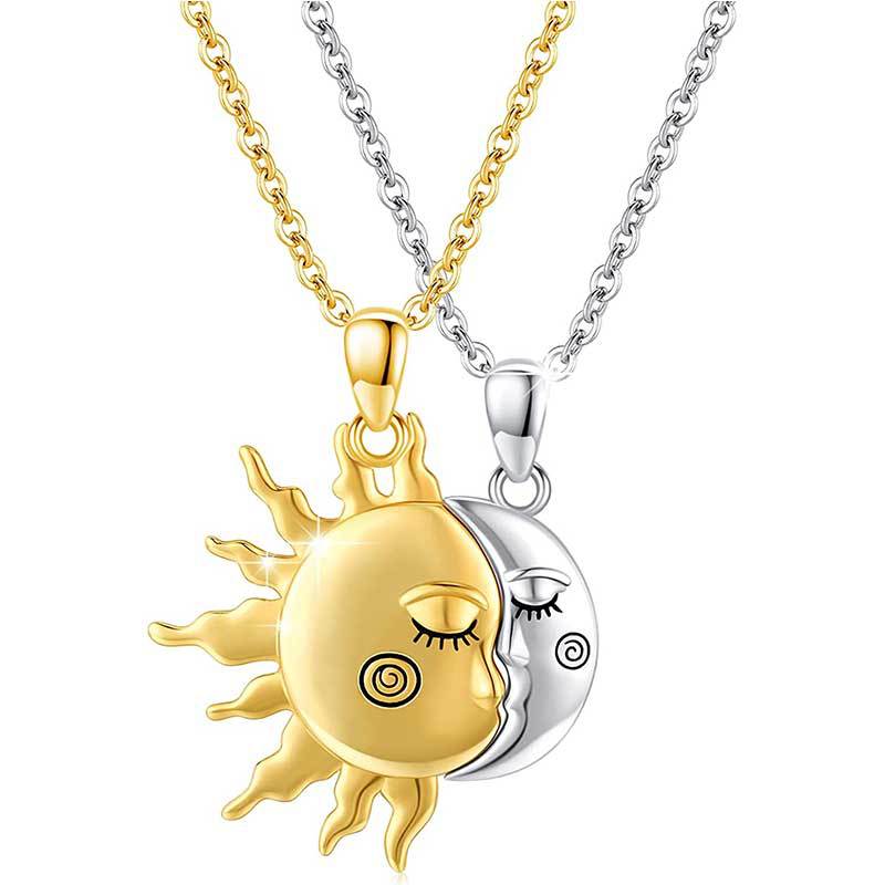 Collier Pendentif Couple Soleil et Étoile Magnétique en Or 18 carats