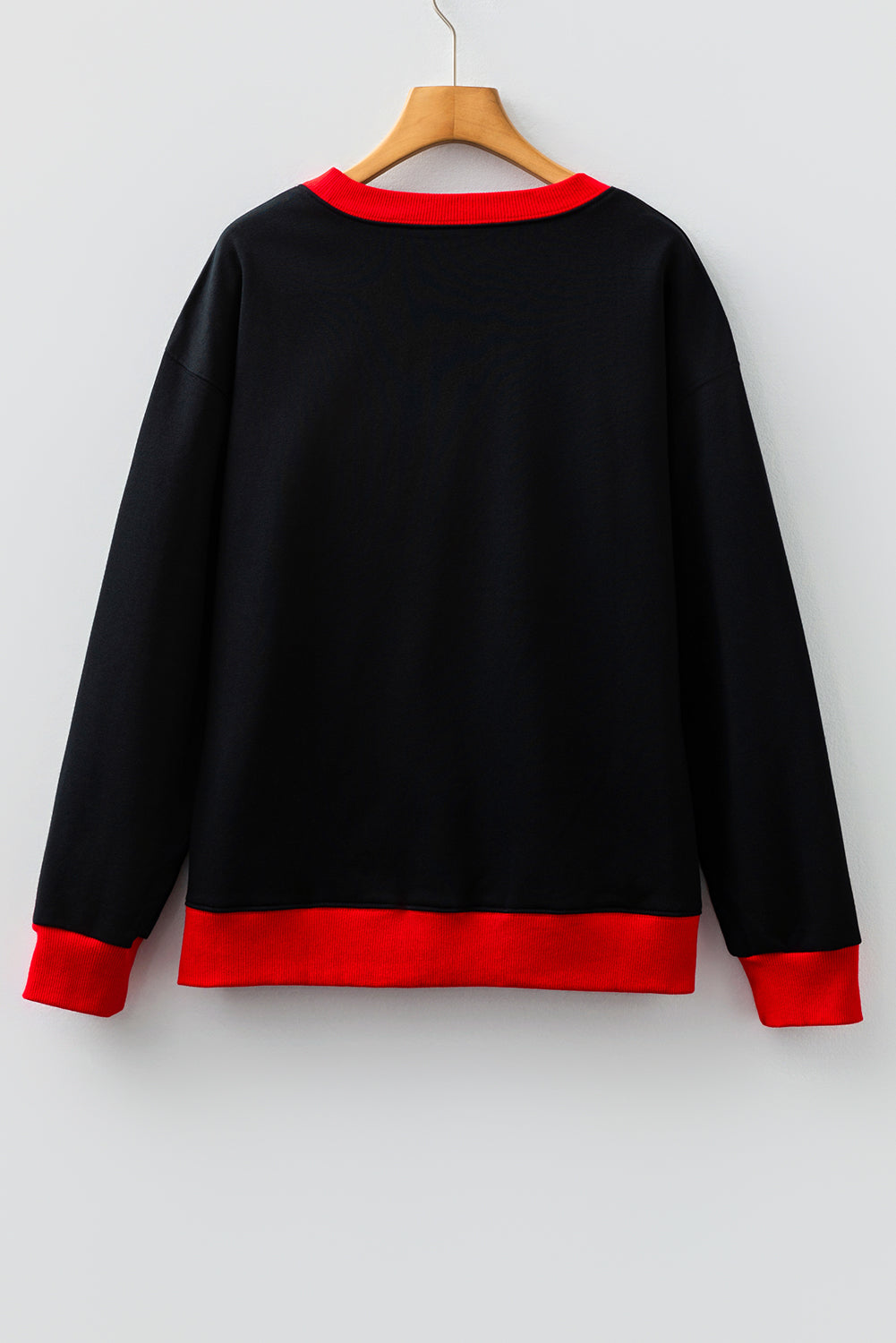 Black GAME DAY Letter Graphic Varsity Striped Detail Baggy Sweatshirt
