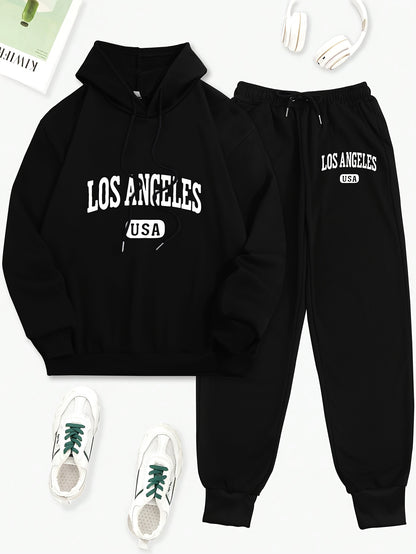 Women's 2pcs Los Angeles USA Printed Hoodie and Sweatpants Set