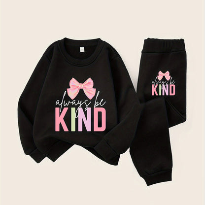 Always Be Kind with Bow Girls' Fashion Hoodie Set