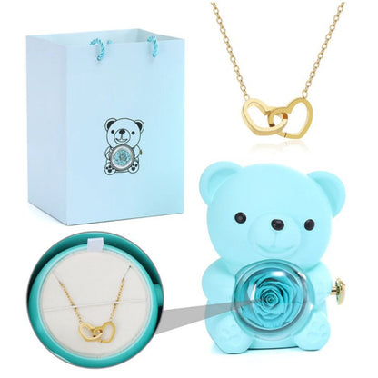 Double Engraved Heart and Simple Rose Necklace Gift