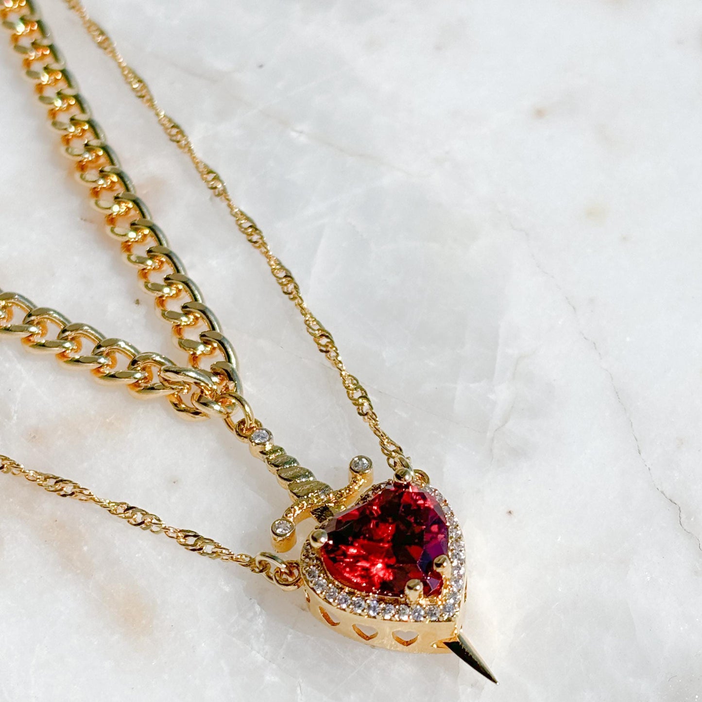 Gothic Punk One Arrow Through The Heart Creative Two Color Couple Necklace