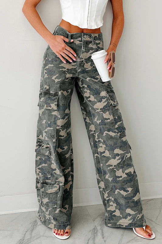 Pantalon cargo ample vert camouflage