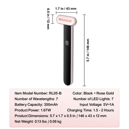 Baguette de beauté LED portable 3 en 1 pour le visage et le cou
