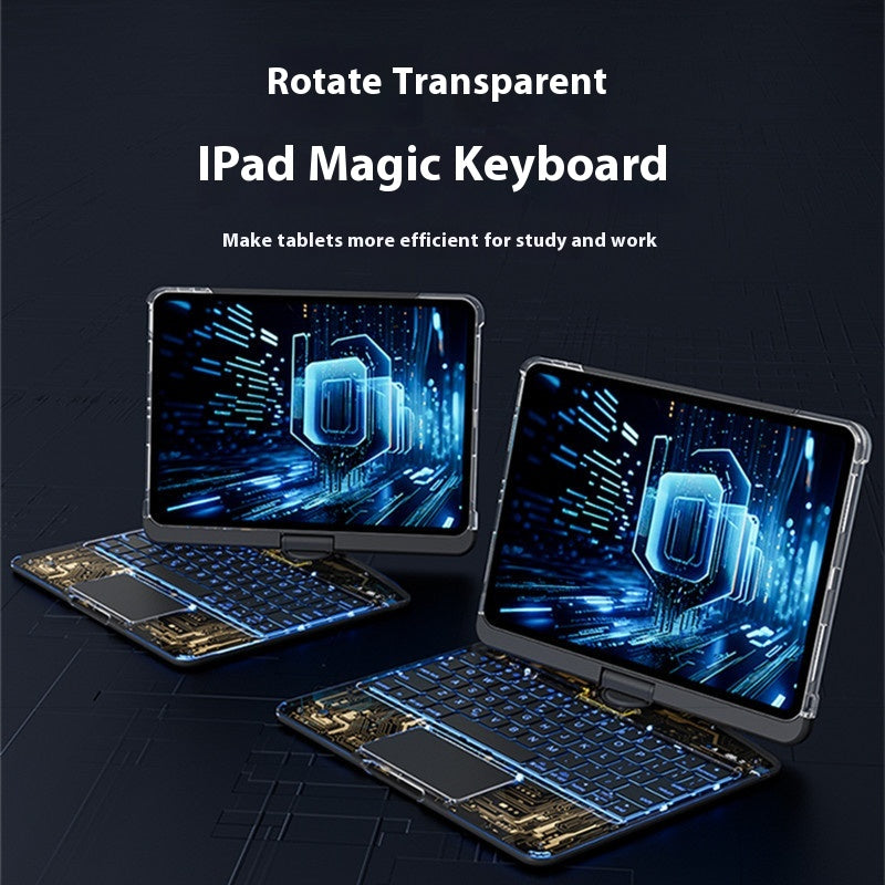 Étui transparent avec clavier pivotant à 360° pour iPad avec porte-stylet