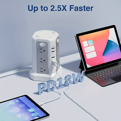LEVEL 4 Upgraded 16 AC Outlets Power Strip Tower with USB/USB C Port