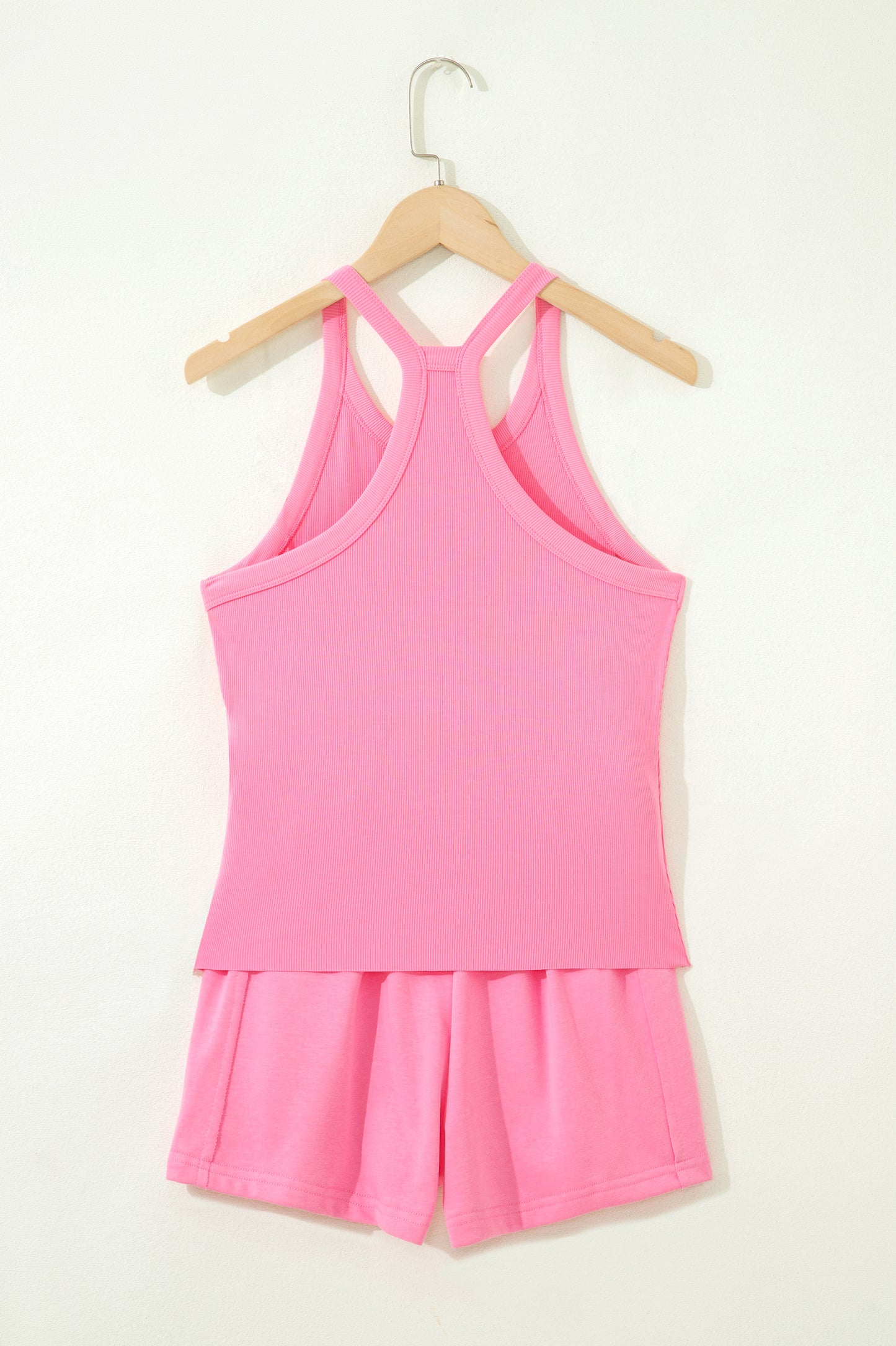 2 stuks Roze Slim Tanktop en Elastische High Waist Short Set