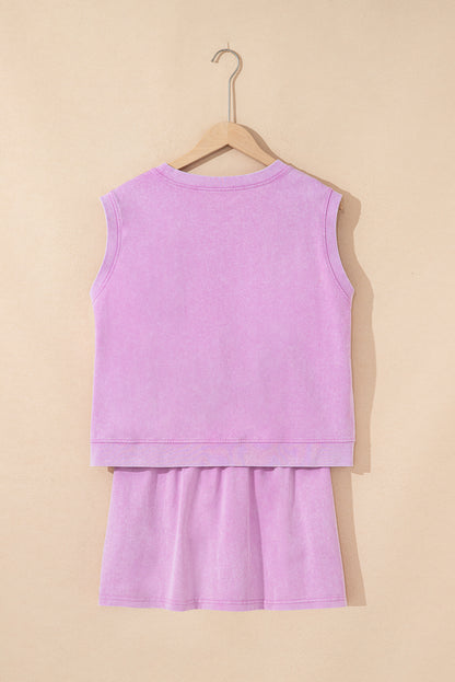 Phalaenopsis 2 Pieces Mineral Wash Cotton Tank Top Lined Split Skirt Set