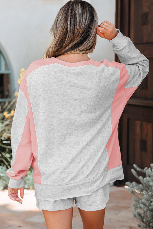 Ensemble pull à ourlet brut et short décontracté color block gris clair