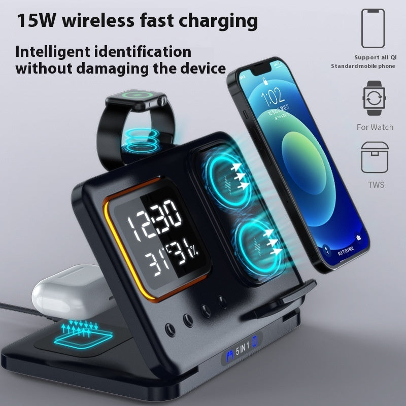 5 in 1 Fast Charging Wireless Charging Stand with LED Digital Alarm Clock
