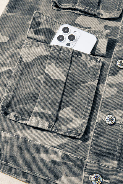 Gilet en jean treillis camouflage vert