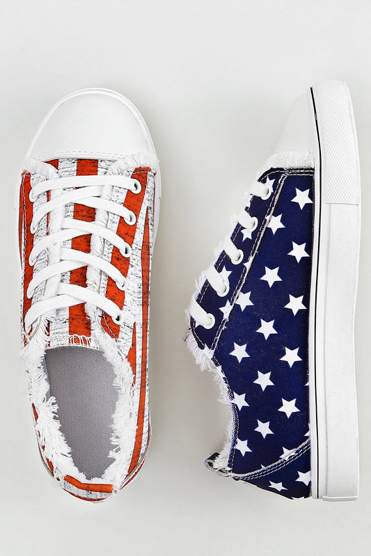 Chaussures plates en toile à lacets drapeau américain bleu