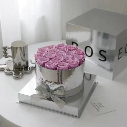 Silver Mirror Round Preserved Flower Roses