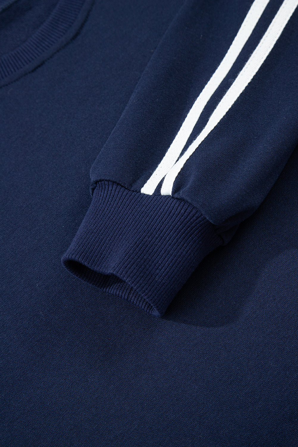 2pcs Dirty Blue Varsity Striped Detail Crewneck Pullover Elastic Sweatpants