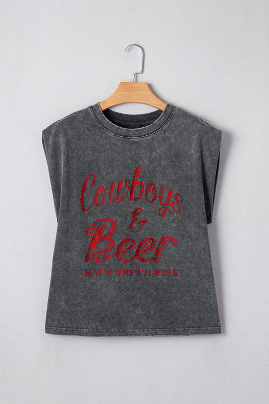 Débardeur délavé avec motif cowboy grêle et bière