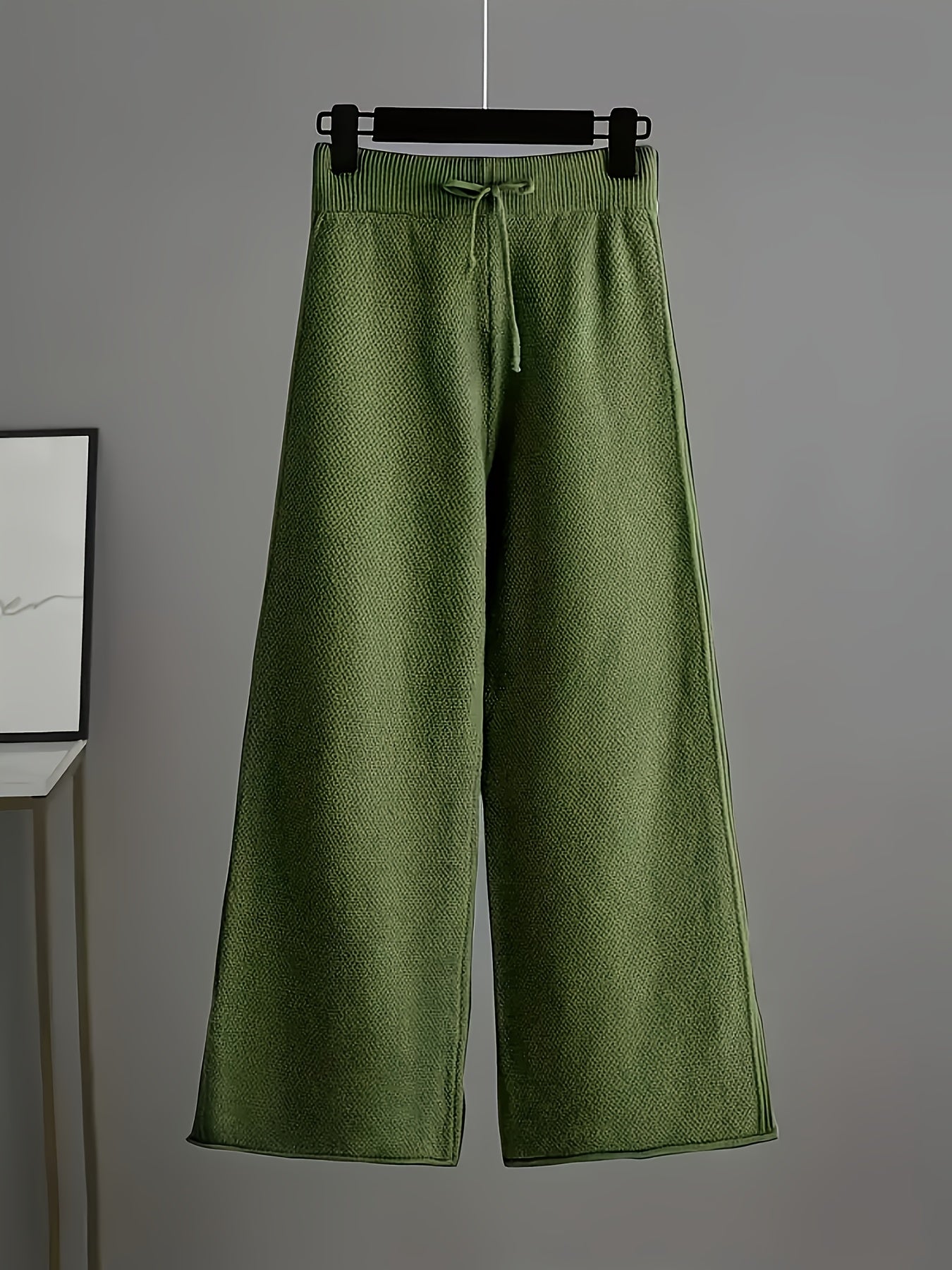 2pcs Women's Soft Casual Elegant Round Neck Sweater & Wide-Leg Pants Set