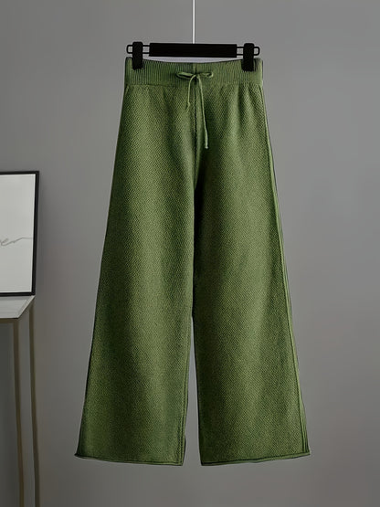 2pcs Women's Soft Casual Elegant Round Neck Sweater & Wide-Leg Pants Set