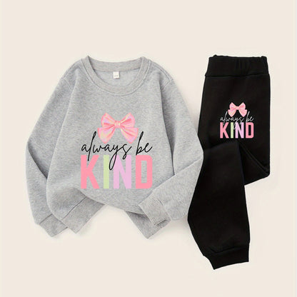 Always Be Kind with Bow Girls' Fashion Hoodie Set