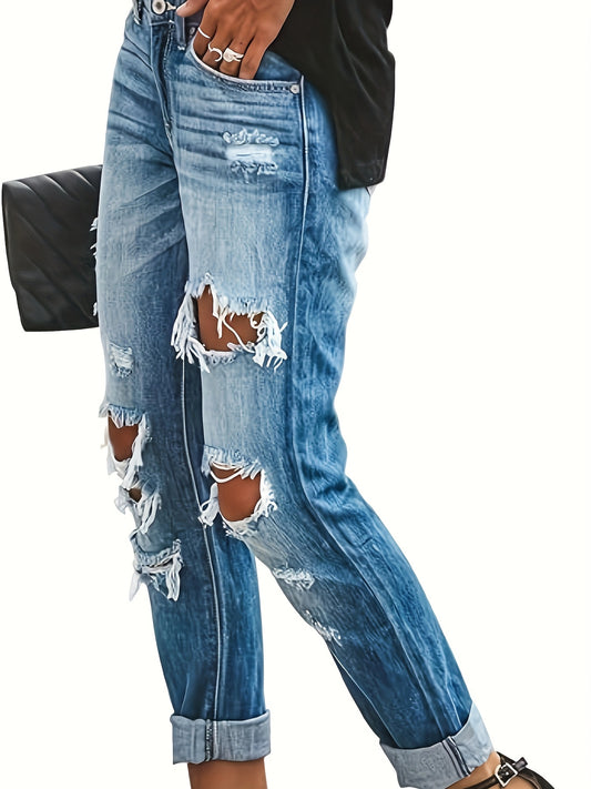 Jean déchiré rétro extensible avec revers pour homme