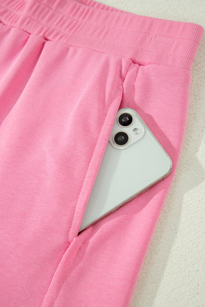 Ensemble de 2 pièces, un débardeur rose fin et un short taille haute élastique