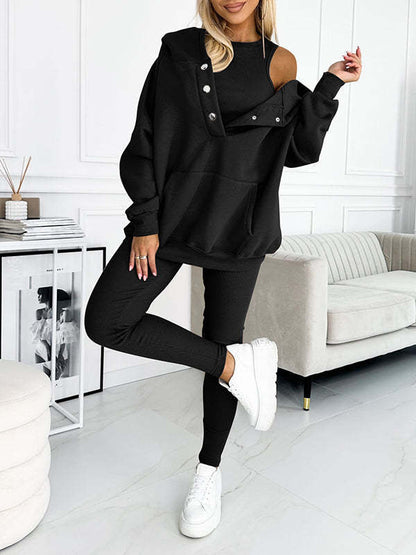 3pcs Women's Loose Hooded Sports Suit