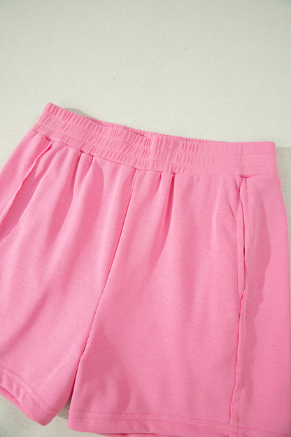 Ensemble de 2 pièces, un débardeur rose fin et un short taille haute élastique