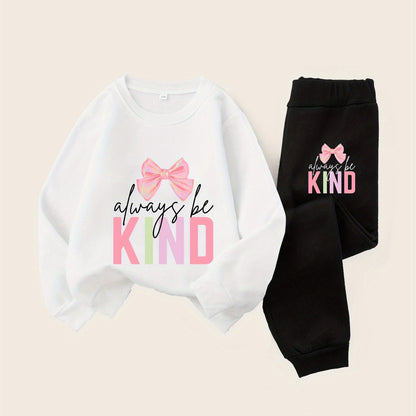 Always Be Kind with Bow Girls' Fashion Hoodie Set