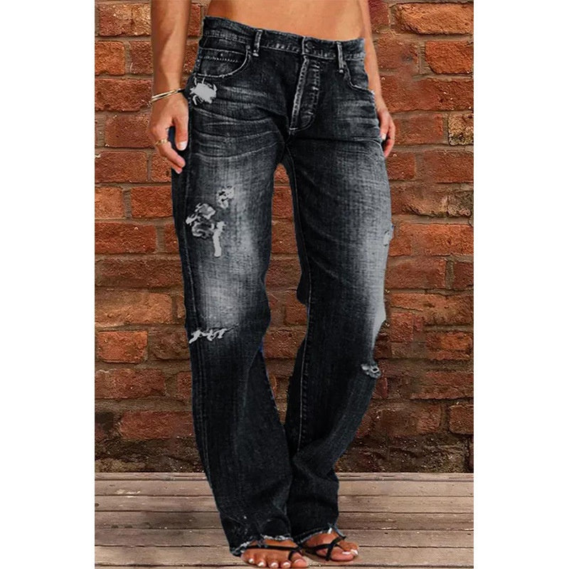 Women's Loose Wide Ripped Leisure Jeans