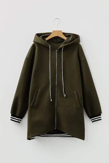 Four Leaf Clover Contrast Cuffed Drop Shoulder Zip up Tunic Hoodie