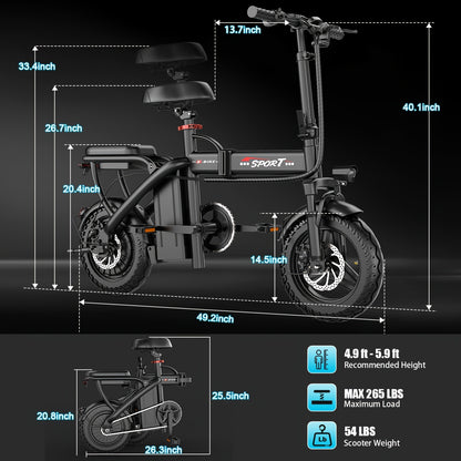 Vélo électrique pliant léger 500 W pour adultes