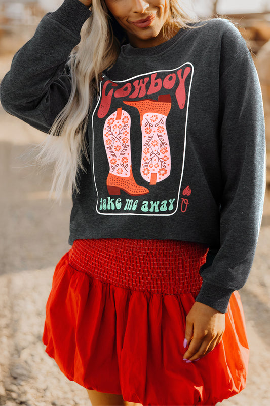 Sweat-shirt graphique à épaules tombantes « Cowboy Queen » gris anthracite