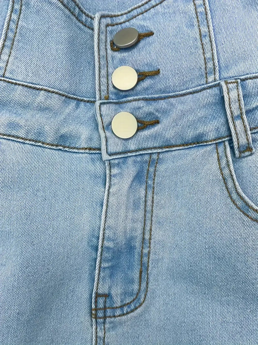 Jean déchiré coupe slim taille haute à boutons