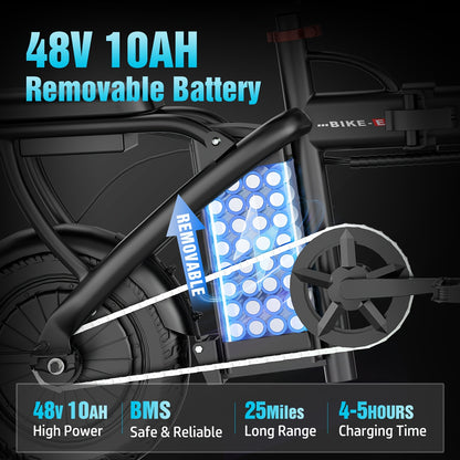 Vélo électrique pliant léger 500 W pour adultes