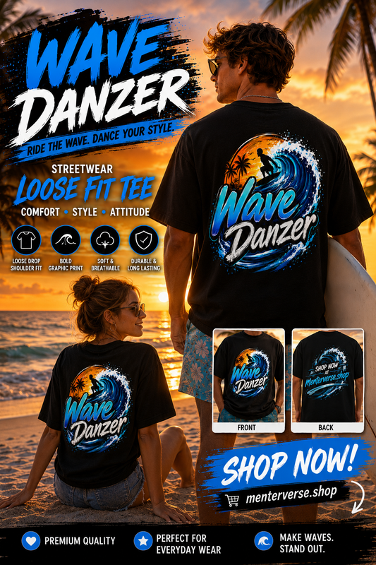 Wave Dancer Streetwear Loose Drop Shoulder T-Shirt