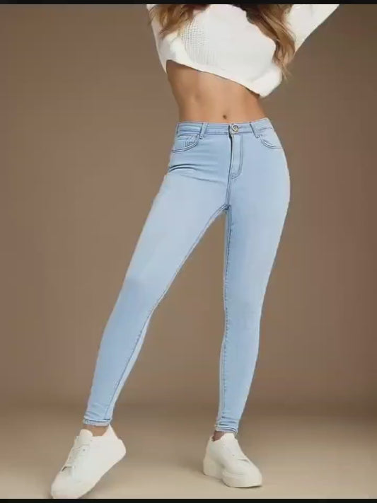 Jean ajusté bleu taille haute