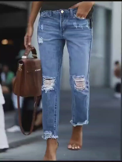 Comfortable Ripped Distressed Stretchy Boyfriend Jeans for Women