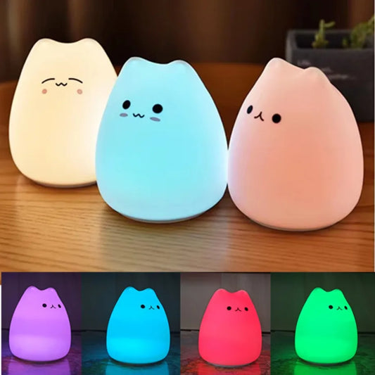 Veilleuse LED chat mignon en silicone souple portable 